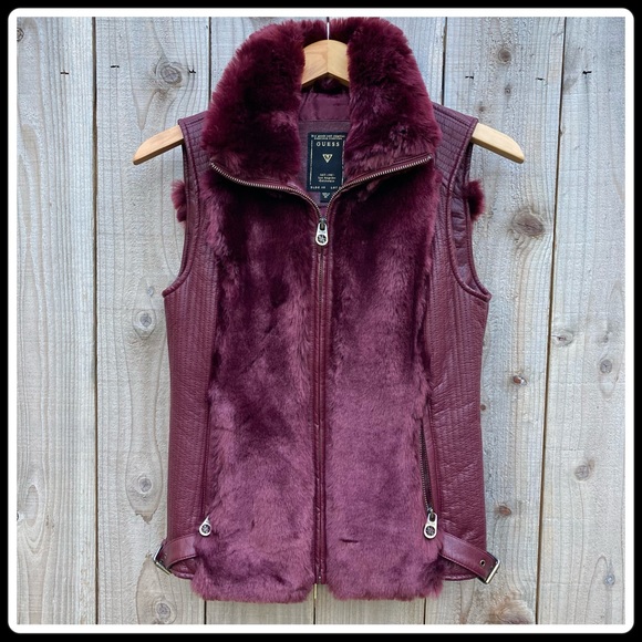 Guess Jackets & Blazers - Guess burgundy fur vest